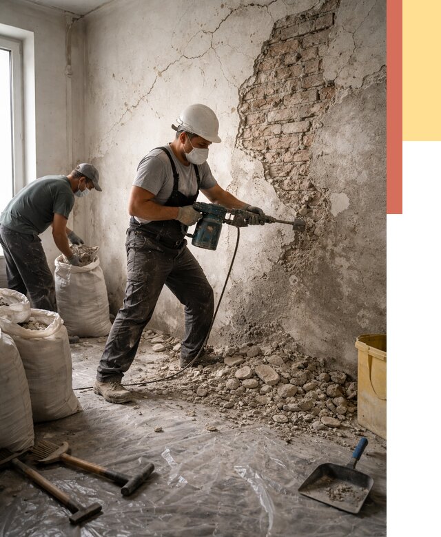 Демонтаж штукатурки со стен в Иваново от 7439 руб/м² — быстро и недорого | ОТДЕЛОЧНИК-Внв