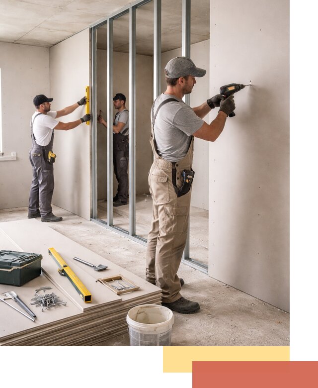 Однослойная перегородка из гипсокартона в Иваново под ключ, монтаж и отделка