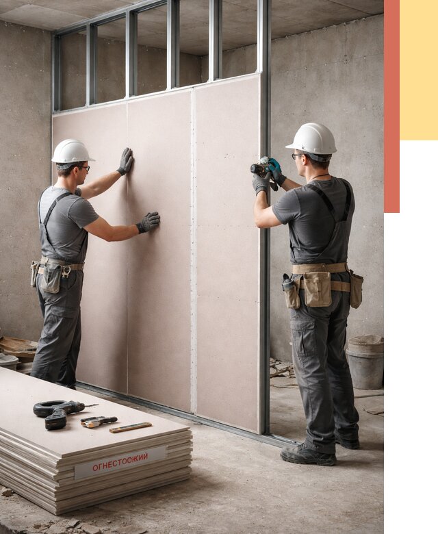 Перегородка из огнестойкого гипсокартона в Иваново от 1911 руб. под ключ | ОТДЕЛОЧНИК-Внв
