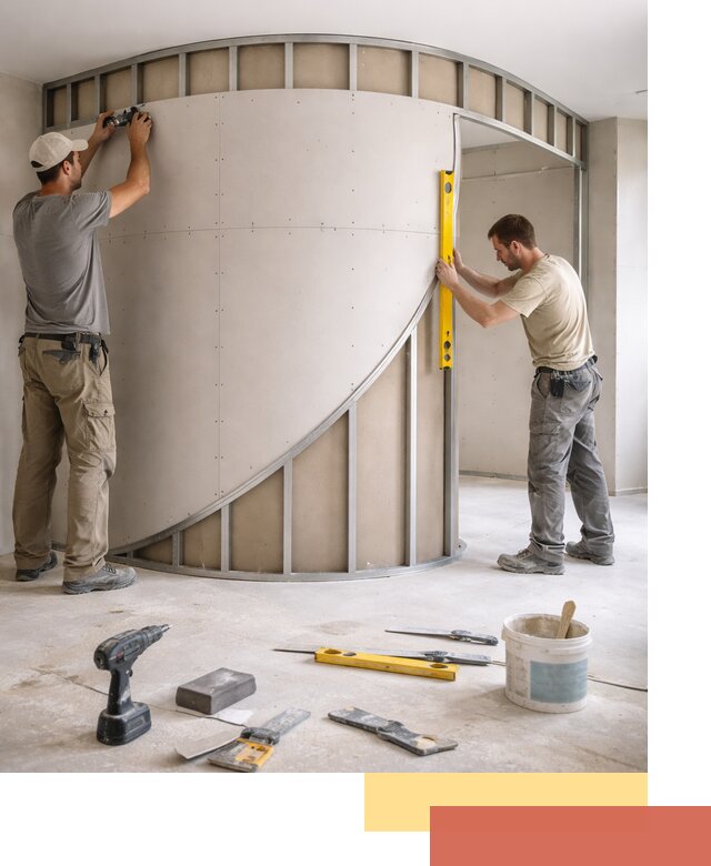 Радиусная перегородка из гипсокартона в Иваново под ключ