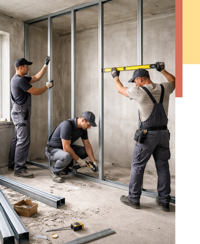 Монтаж каркаса перегородки из профиля в Иваново от 775 руб. | ОТДЕЛОЧНИК-Внв