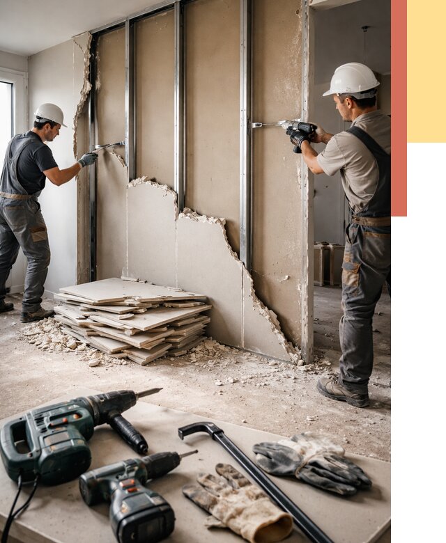 Демонтаж перегородки из гипсокартона в Иваново от 1240 руб. быстро и недорого | ОТДЕЛОЧНИК-Внв