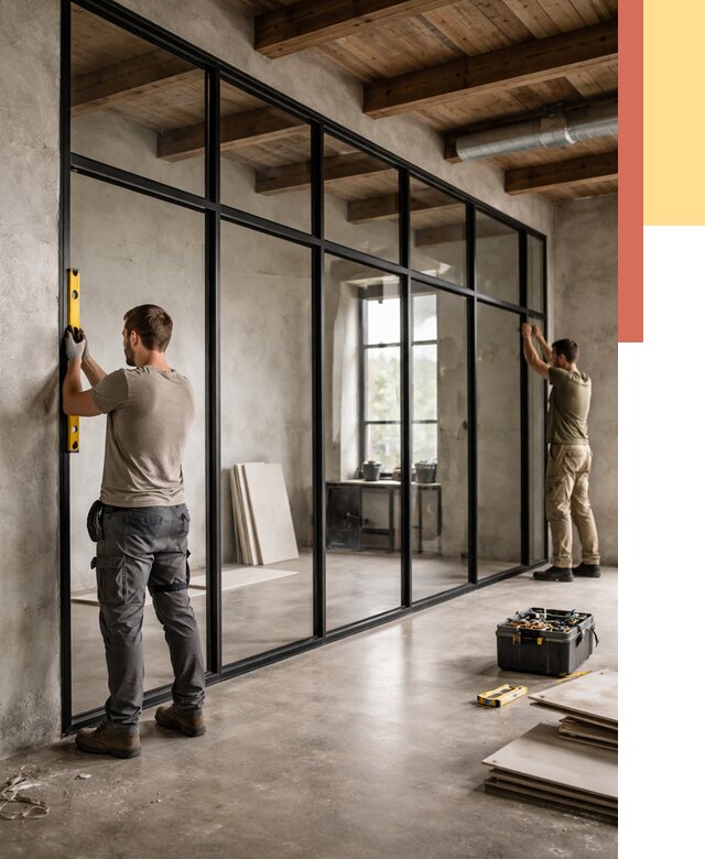 Стеклянные перегородки лофт в Иваново от 10849 руб. под ключ | ОТДЕЛОЧНИК-Внв