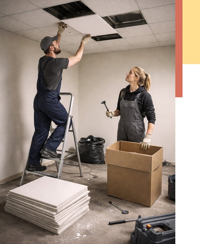 Демонтаж потолочной плитки в Иваново от 4649 руб. быстро и недорого | ОТДЕЛОЧНИК-Внв