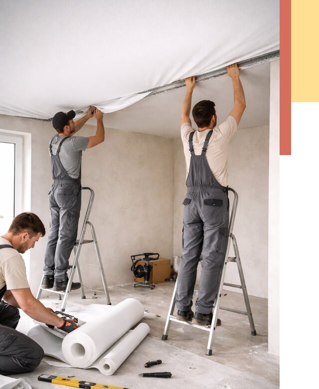 Монтаж тканевого натяжного потолка в Иваново от 3616 руб. под ключ | ОТДЕЛОЧНИК-Внв