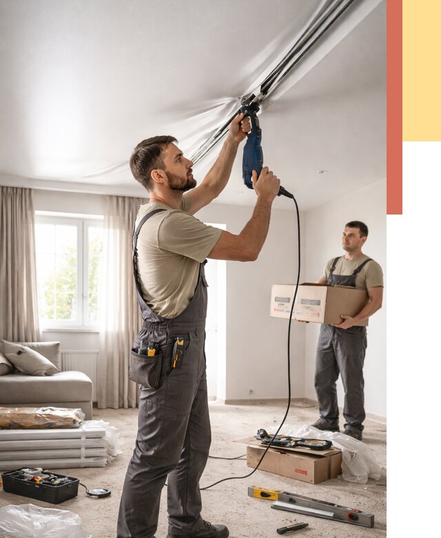 Монтаж сатинового натяжного потолка в Иваново от 3616 руб. | Быстро, недорого — ОТДЕЛОЧНИК-Внв