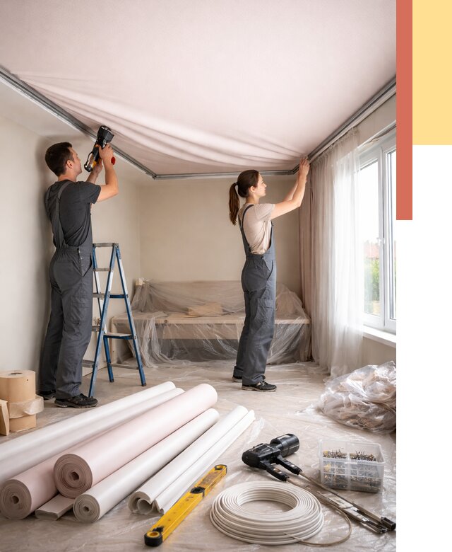 Монтаж цветного натяжного потолка в Иваново от 4339 руб/м² — быстро и недорого | ОТДЕЛОЧНИК-Внв