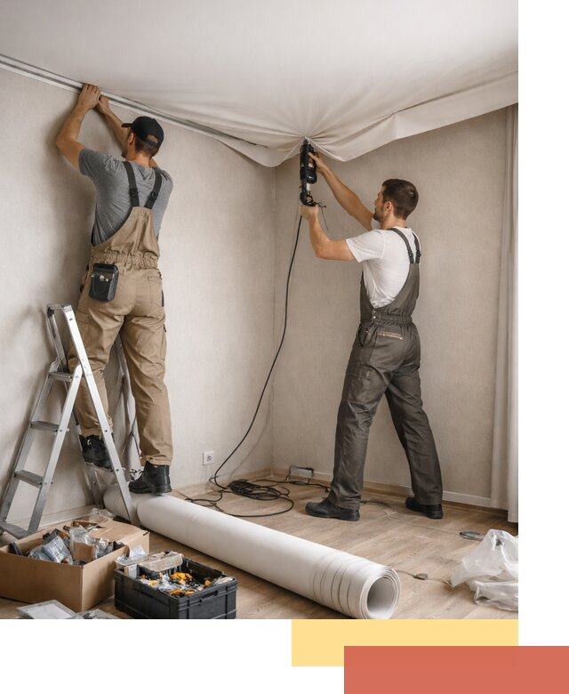 Монтаж цветного натяжного потолка в Иваново за один день