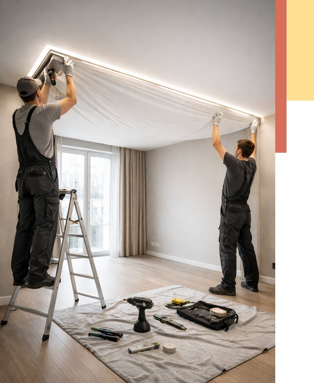 Монтаж парящего натяжного потолка в Иваново от 4649 руб. быстро и недорого | ОТДЕЛОЧНИК-Внв