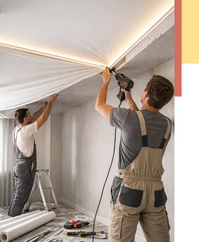 Монтаж натяжного потолка с подсветкой в Иваново от 982 руб. | ОТДЕЛОЧНИК-Внв