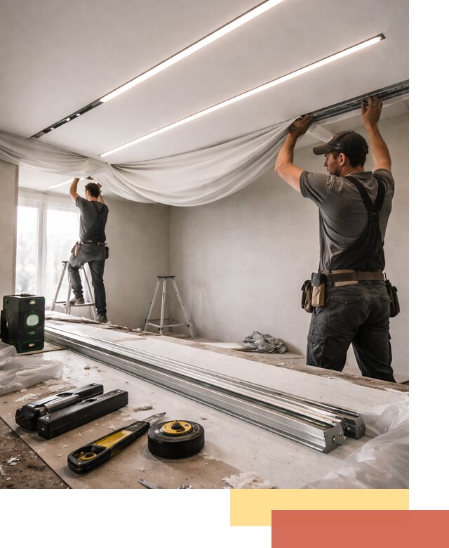 Монтаж натяжных потолков со световыми линиями в Иваново