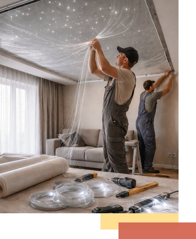 Монтаж натяжного потолка «Звездное небо» в Иваново