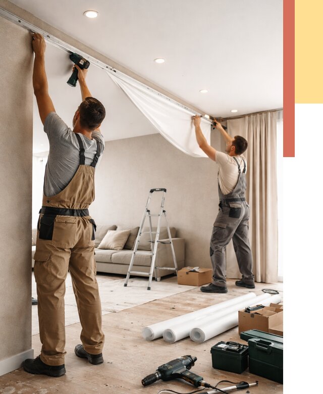 Монтаж натяжного потолка в гостиной в Иваново от 568 руб. | ОТДЕЛОЧНИК-Внв