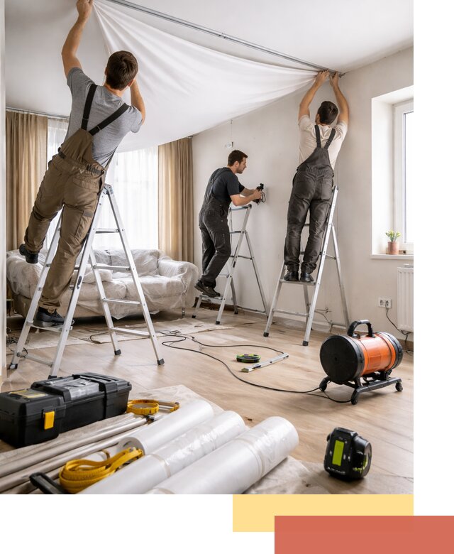 Монтаж натяжного потолка в гостиной в Иваново