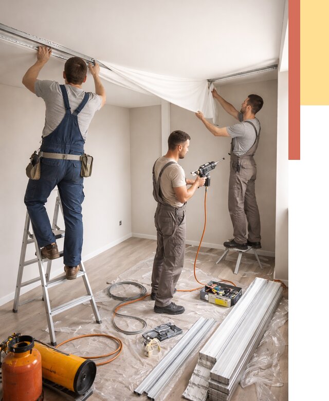 Монтаж натяжного потолка в студии в Иваново от 5683 руб. — быстро и недорого | ОТДЕЛОЧНИК-Внв