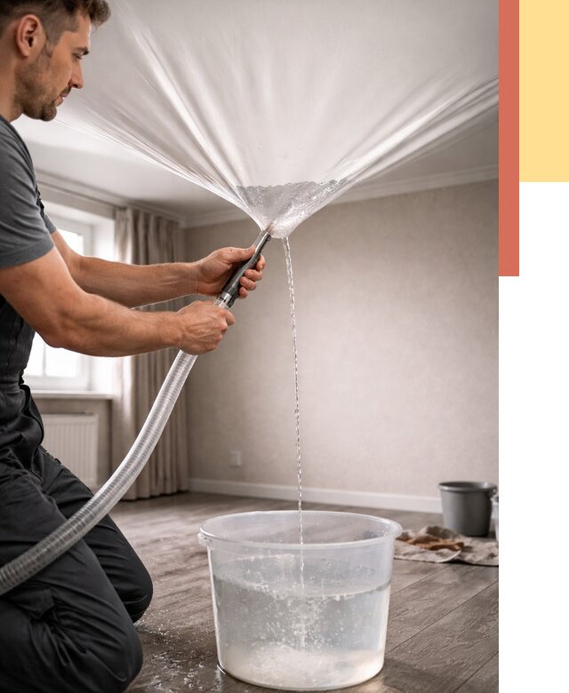 Слив воды с натяжного потолка в Иваново от 2583 руб. быстро и недорого | ОТДЕЛОЧНИК-Внв