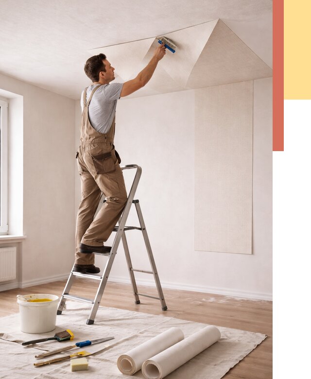 Поклейка обоев на потолок в Иваново от 4649 руб. быстро и недорого | ОТДЕЛОЧНИК-Внв